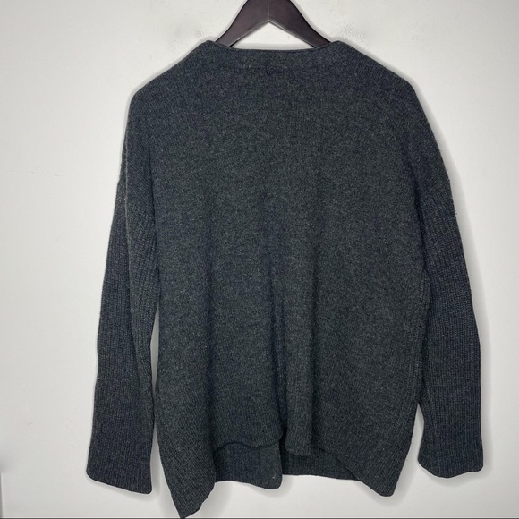 Madewell Wool Ribbed Cardigan Leather Pockets Gray Black Size Medium - Picture 4 of 11